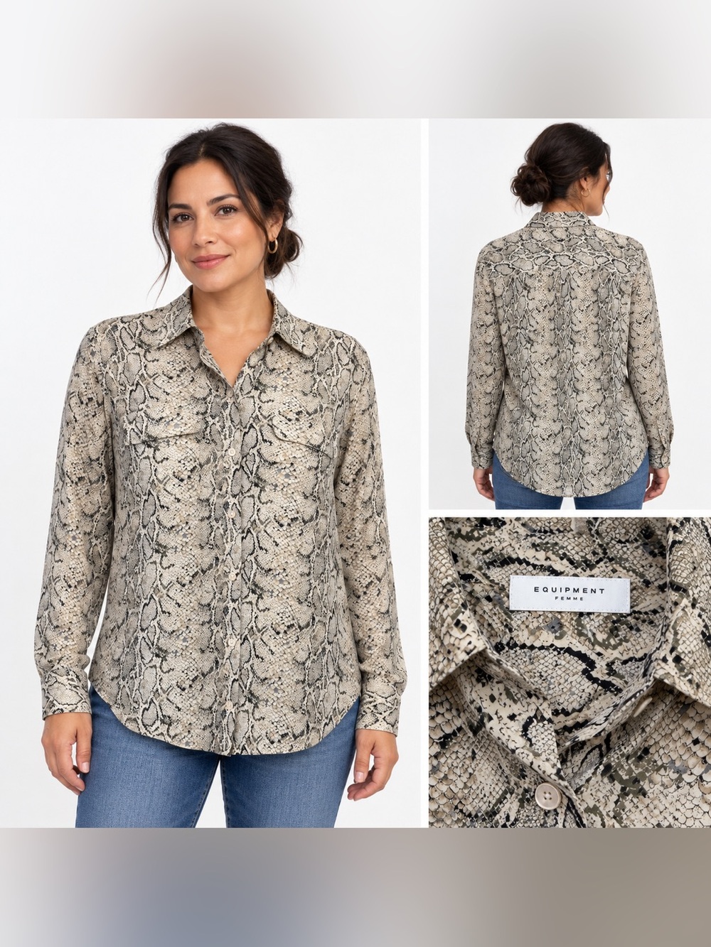 Equipment Silk Python Print Button Down Size L